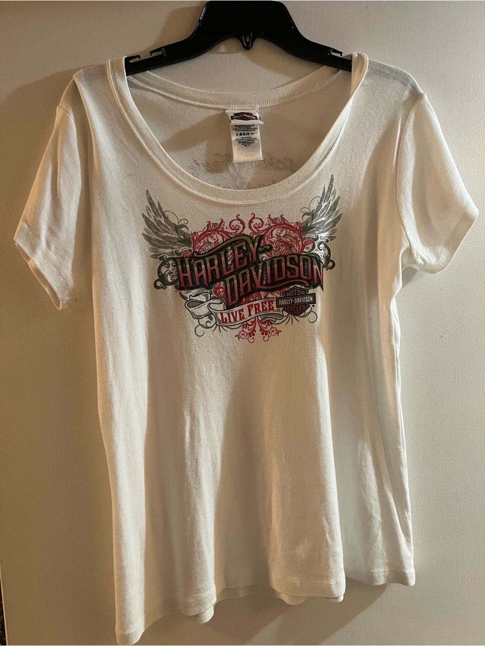 Harley-Davidson White Graphic Scoop Neck Tee Size XL